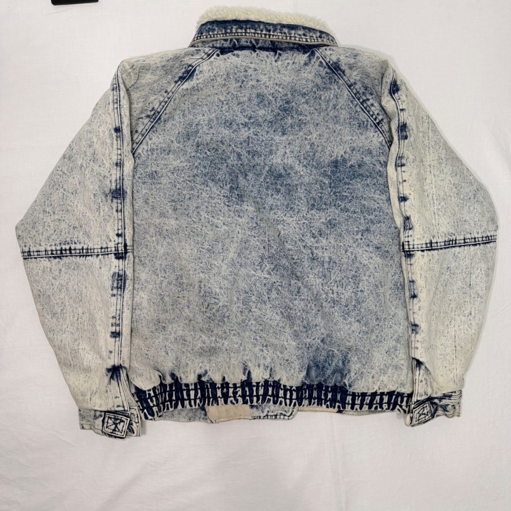 Vintage 80s Fabriano Acid Wash Denim Sherpa Bomber Jacket Womens L Cropped 90s - Picture 4 of 8